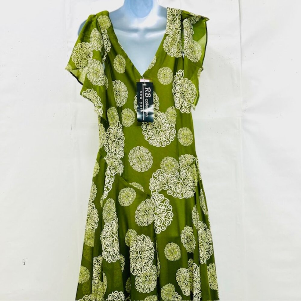 RB Collection New York dress , casual or beach wear olive Floral zipper(22)